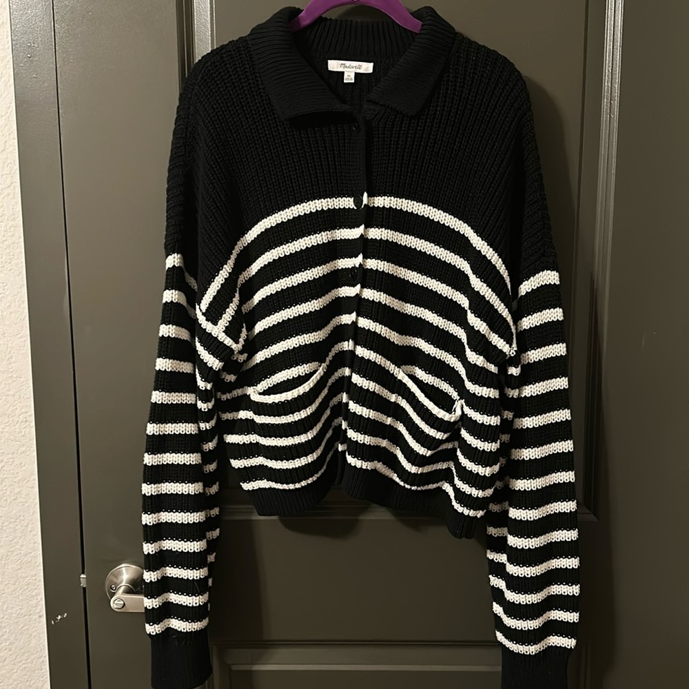 Madewell striped button up sweater with pockets size xl